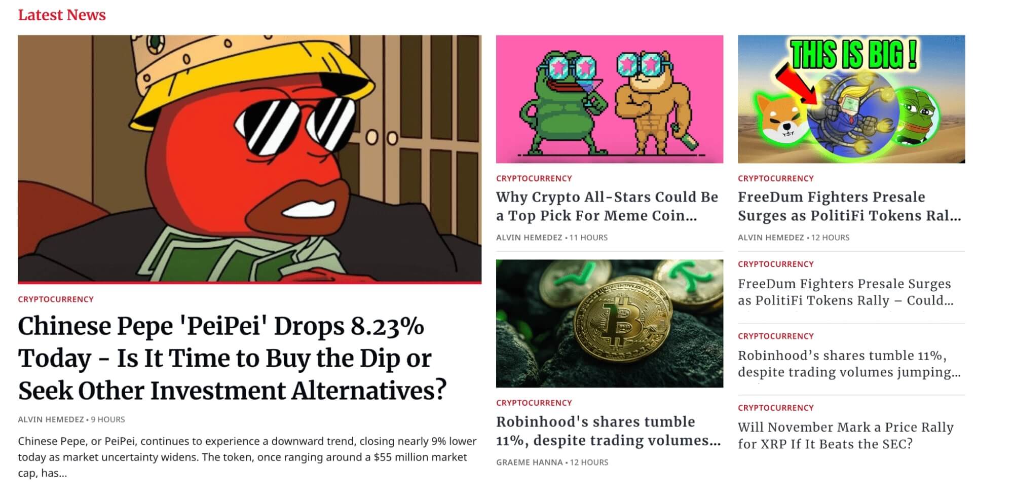 The ‘Latest news’ section immediately below it is 100% crypto.