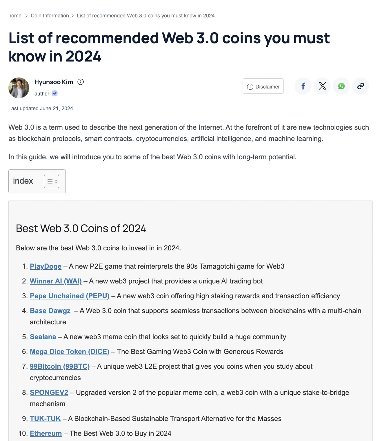 Business2community’s old ‘Web3.0 Coins’ page. 