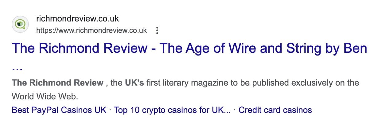 The Richmond Review’s original self-description, appearing in SERPs on December 3.(1)