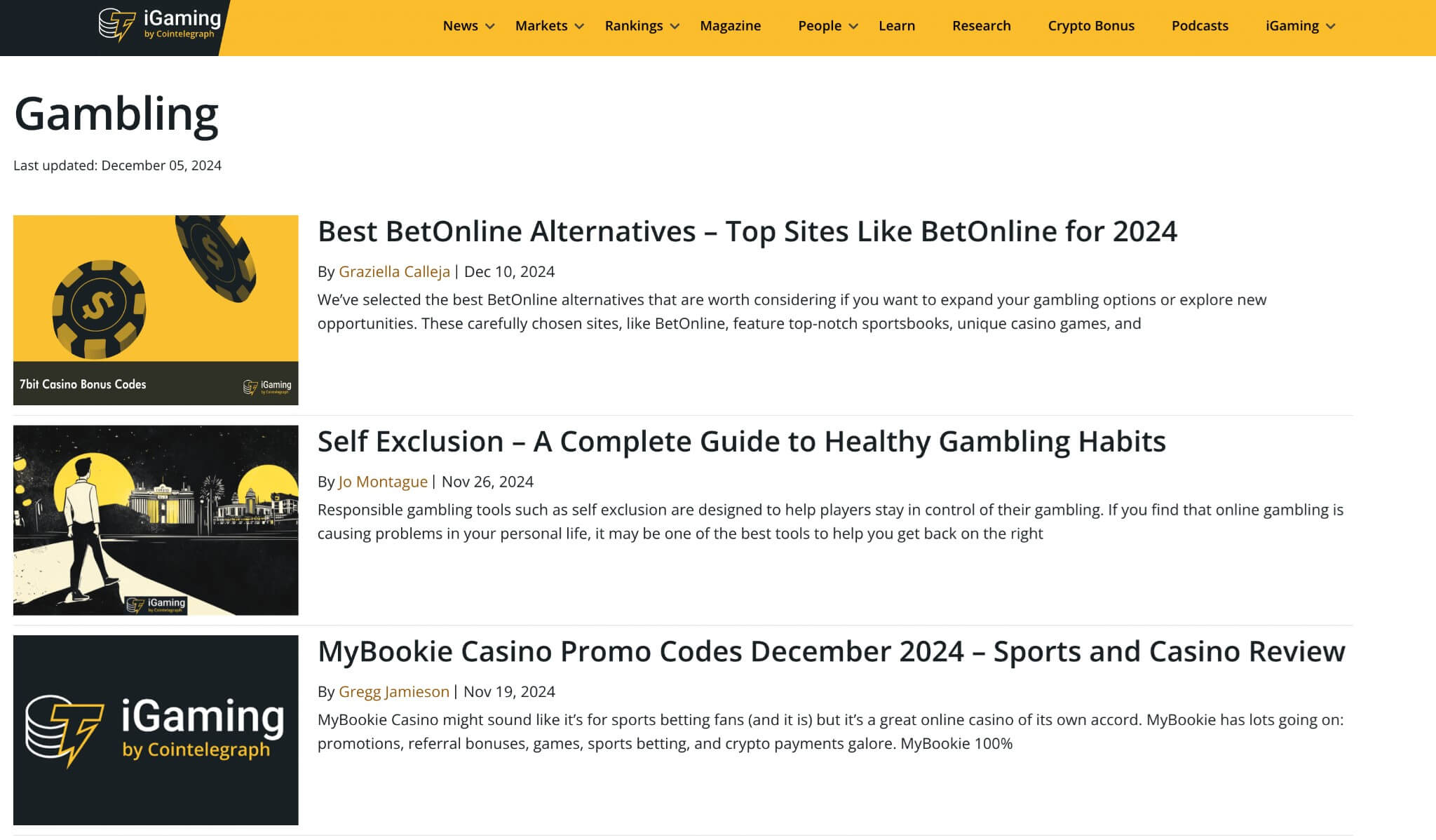 cointelegraph igaming section