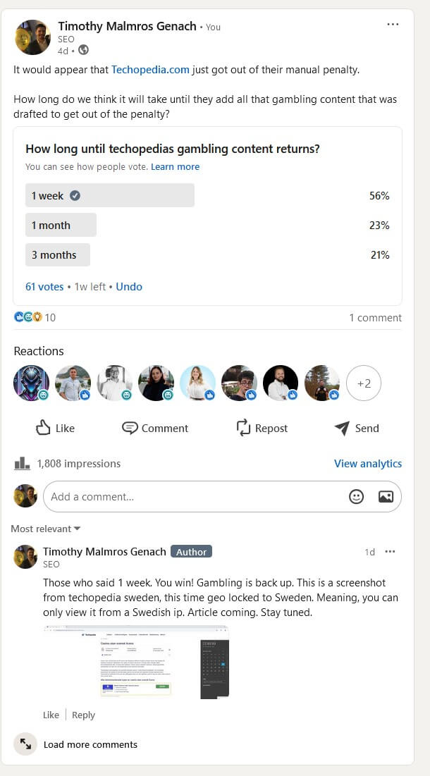 My linkedin poll on techopedia