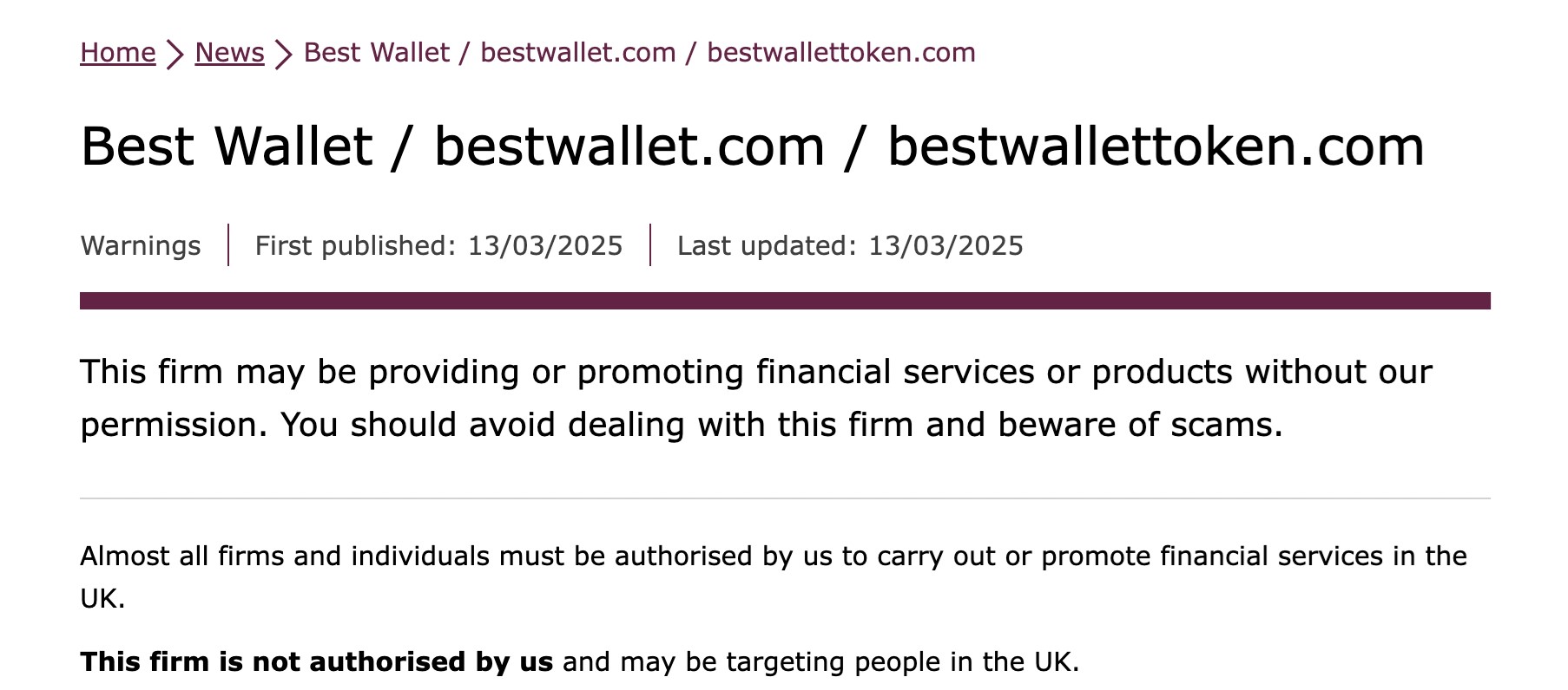 best wallet unauthorized by the FCA