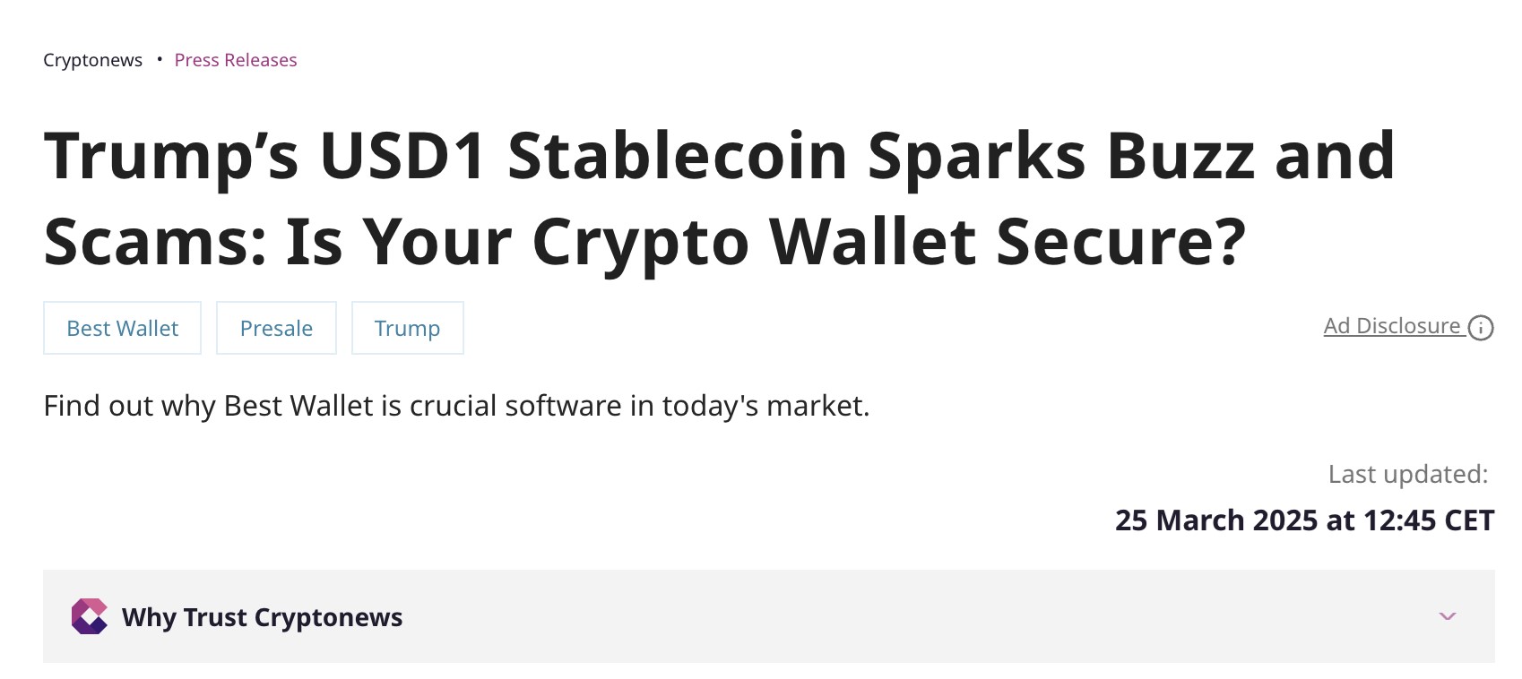 cryptonews article advertising best wallet
