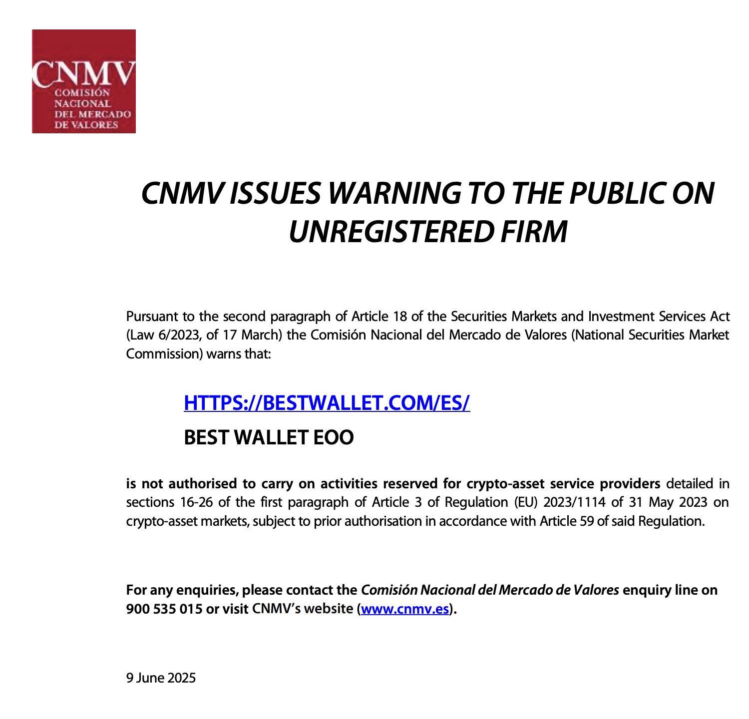 bestwallet banned in Spain