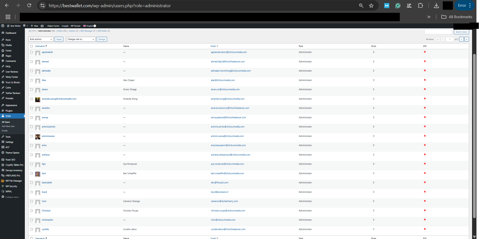 bestwallet.com admin users in wordpress
