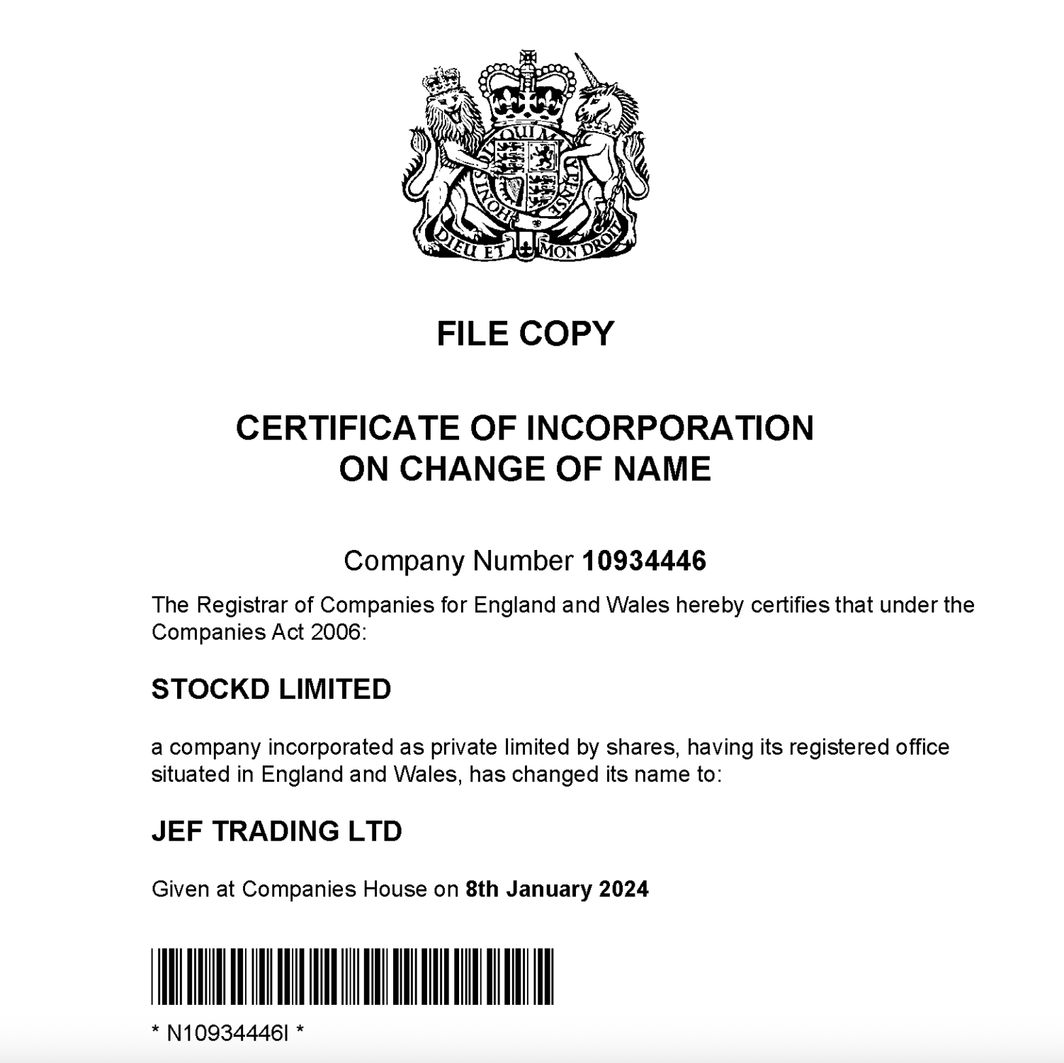 jef trading ltd changed names to stockd limited