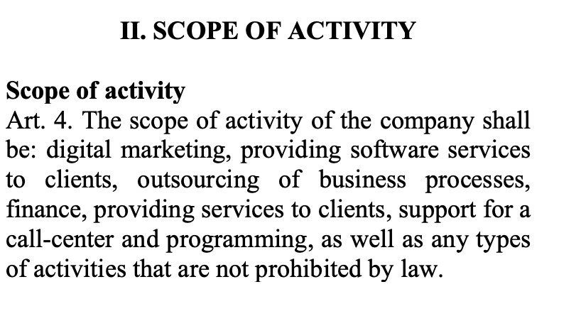 scope of business activity was established for blocklabs