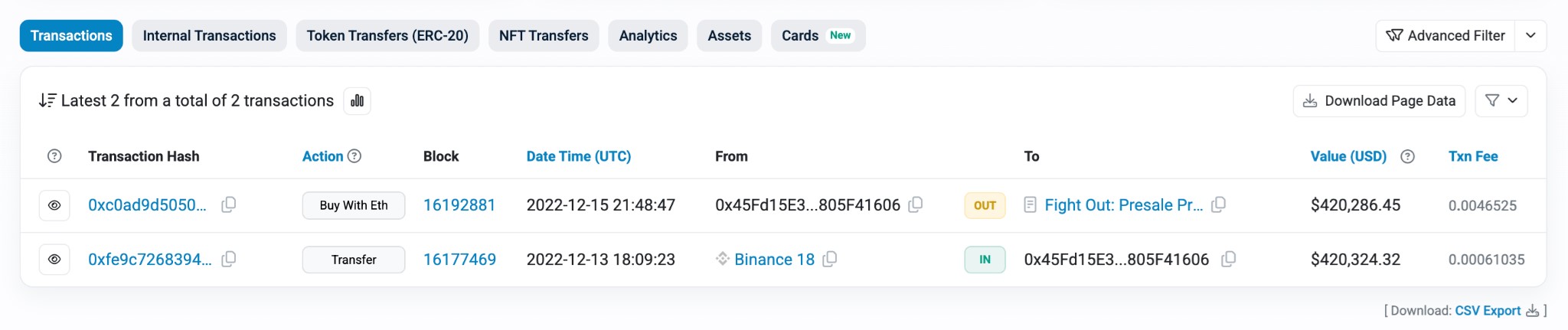 An example of that would be this transaction in the Fight Out presale