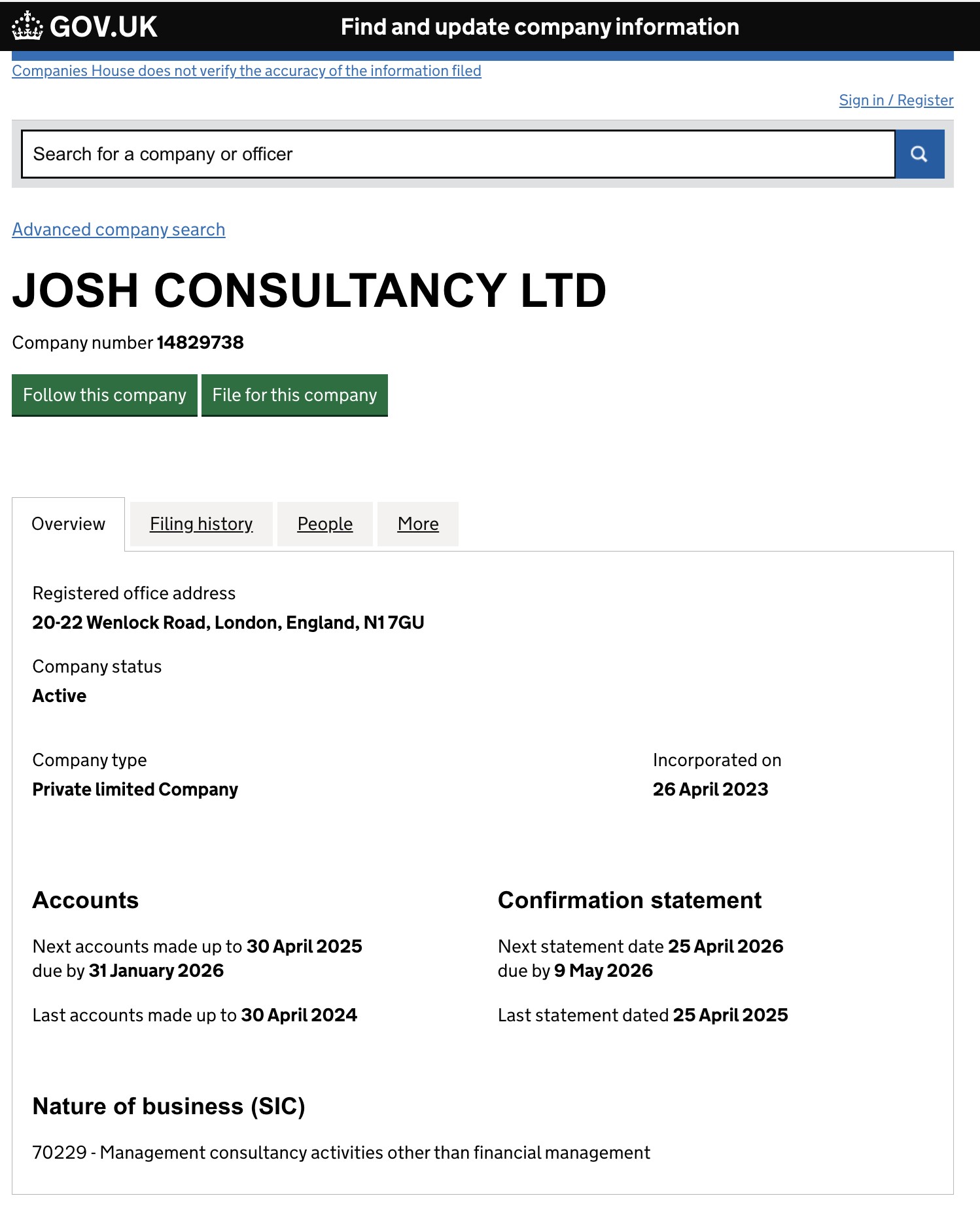 Josh Consultancy Ltd is registered in the UK